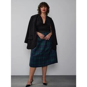 New York & Company Plus Tartan Midi Skirt in Runaway Navy